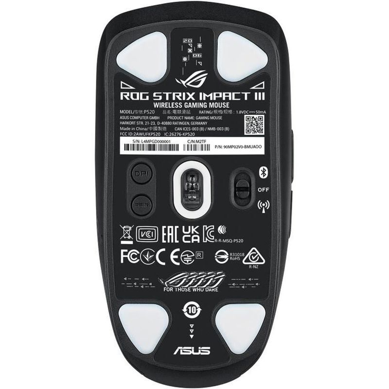 Мышь ASUS P520 ROG STRIX IMPACT III WL, Bluetooth, радиоканал, 36000 dpi, чёрный, подсветка, фото 3