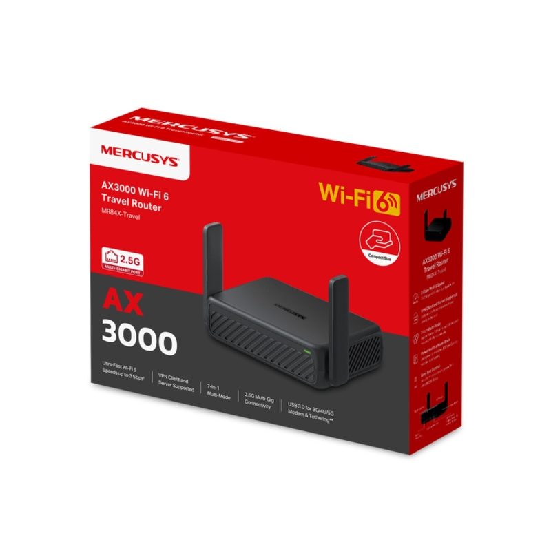 Wi-Fi роутер Mercusys MR84X-Travel дорожный, AX3000, Wi-Fi 6, 2 порта 1 Гбит/с, USB 3.0, фото 3