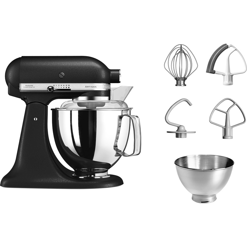 Планетарный миксер KitchenAid Artisan 5KSM175PSEBK, чаши 4,8 и 3 л, 300 Вт, чугун, фото 2