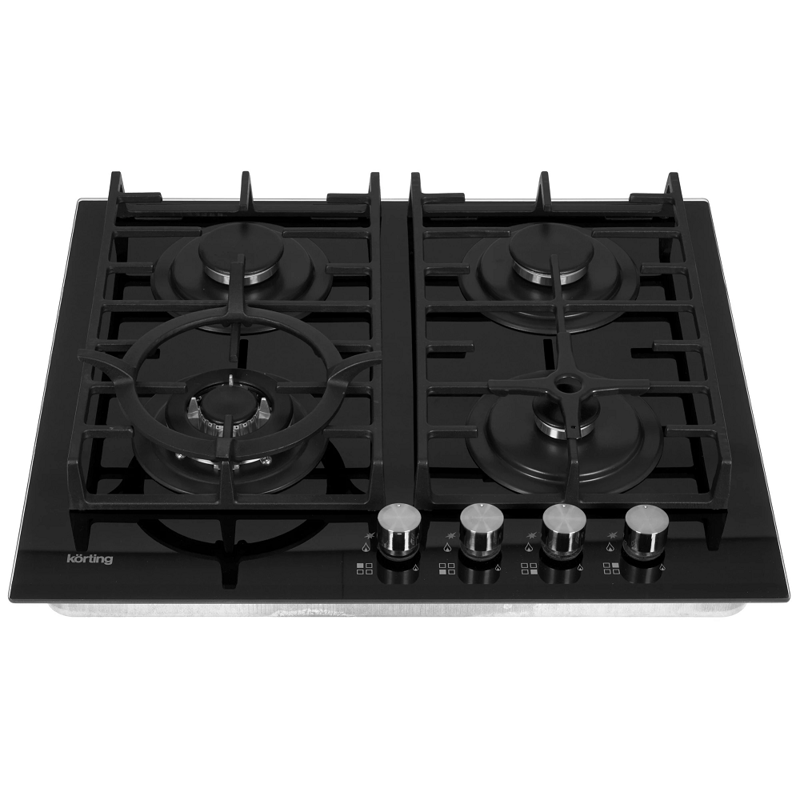 Варочная панель Korting HGG 6825 CTN, газовая на стекле, 60 см, 4 конфорки, WOK, чёрная, фото 2