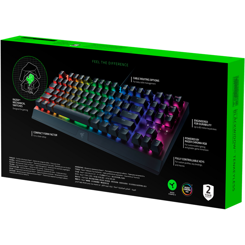 Клавиатура Razer Blackwidow V3, проводное подключение, USB-A, механические, чёрный, подсветка, фото 7