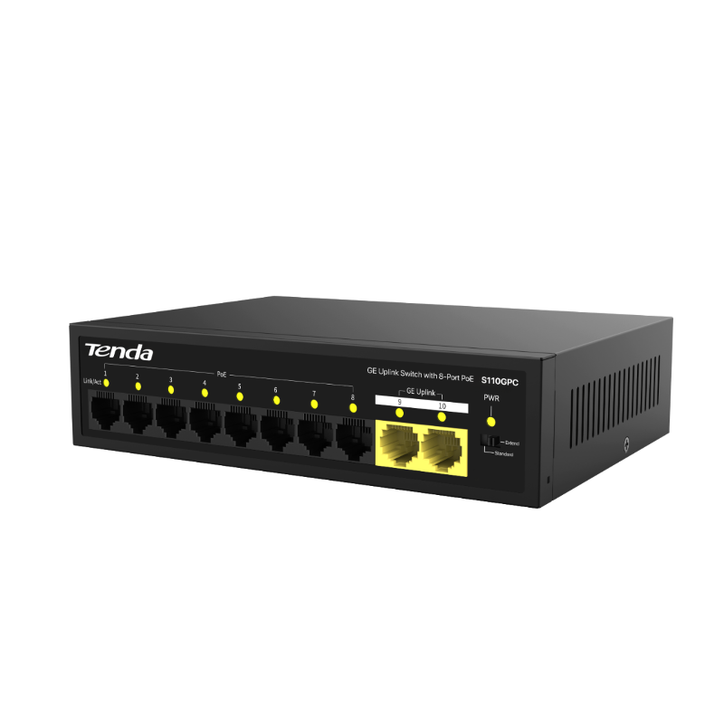 PoE-коммутатор Tenda S110GPC неуправляемый, 10 портов 100 Мбит/с, PoE 70 Вт, настольный или настенный, фото 4
