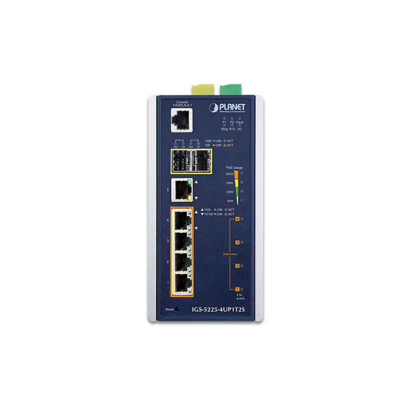 Коммутатор Planet IGS-5225-4UP1T2S промышленный L2+, 4 порта PoE до 60 Вт, 2 SFP, IP30, фото 2