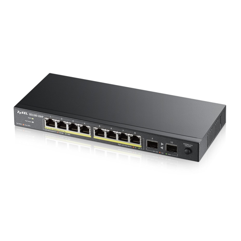 Коммутатор ZYXEL GS1100-10HP неуправляемый, 8 портов PoE+ 1 Гбит/с, 2 SFP, 130 Вт, фото 4