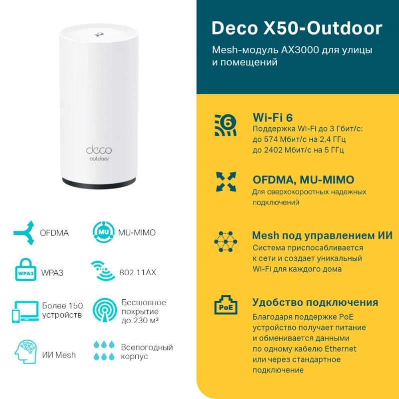 Mesh-система Wi-Fi AX3000 Outdoor/Indoor Mesh Wi-Fi 6 (TP-Link Deco X50-Outdoor(1-pack)), фото 4