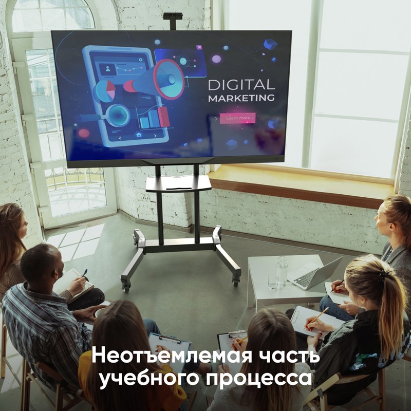 Мобильная стойка ONKRON на 1 ТВ 50-90" от 200х200 до 800х600, макс нагр 90,9кг, 1 полка, Угол наклона: -+5°~ -5°, высота 1215-1680мм, черный (ONKRON TS1891 BLACK), фото 8