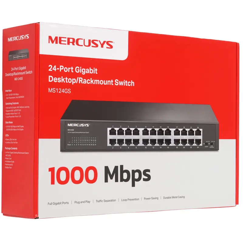 Коммутатор Mercusys MS124GS неуправляемый, 24 порта 1 Гбит/с, настольный или в стойку, фото 8
