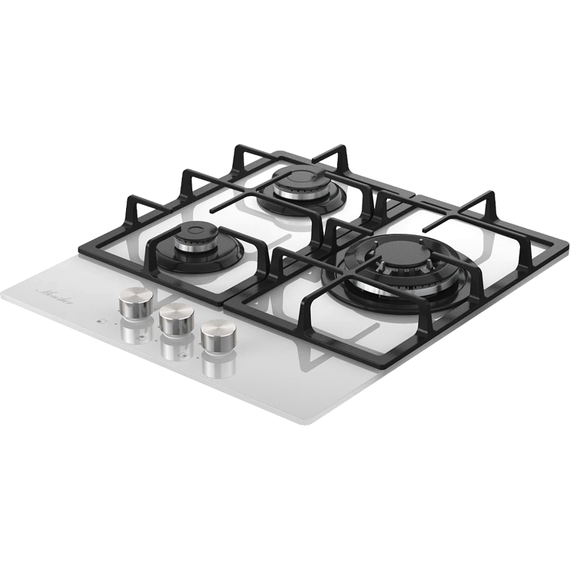 Варочная панель Monsher MGG 43 Blanc, газовая, 45 см, 3 конфорки с WOK, газ-контроль, белая, фото 2