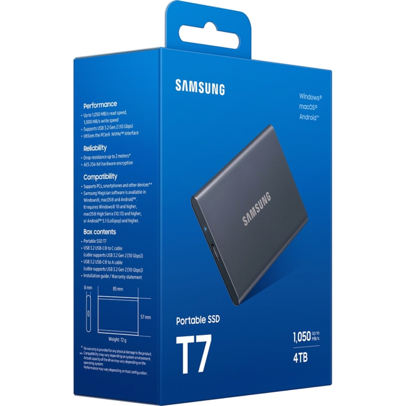 Внешний накопитель Samsung T7, SSD 4 ТБ, USB 3.2 Gen 2 Type-C, чтение 1050 МБ/с, запись 1000 МБ/с, фото 12
