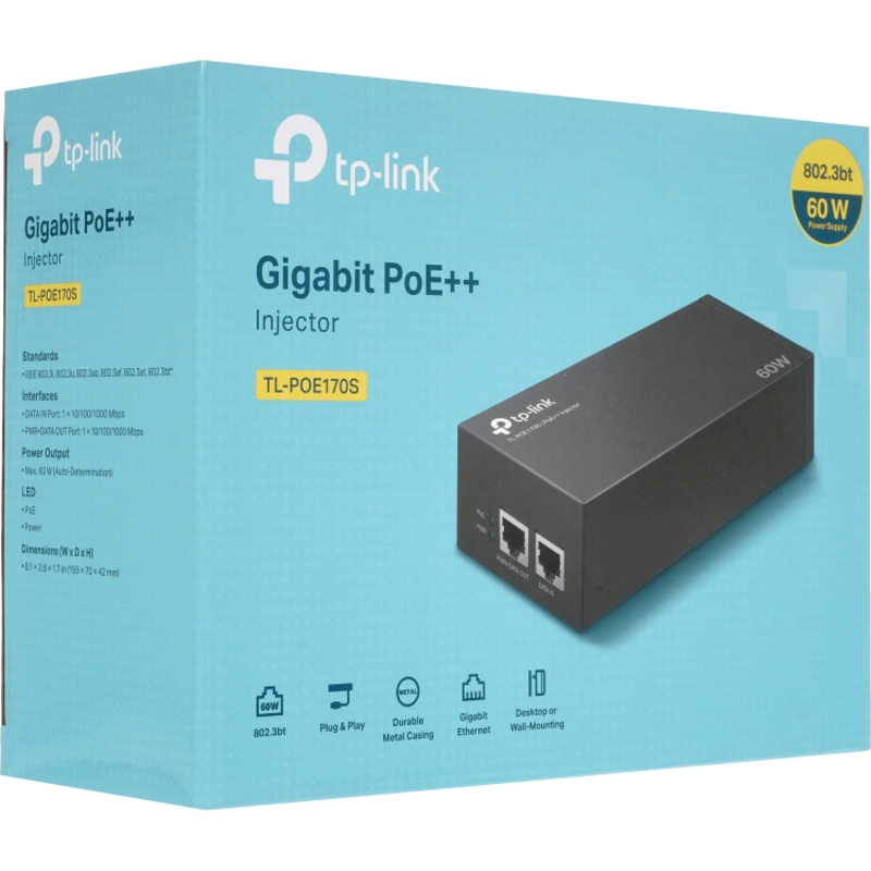 Инжектор PoE++ TP-Link POE170S, 1 порт 1 Гбит/с, до 60 Вт, 802.3bt, фото 6