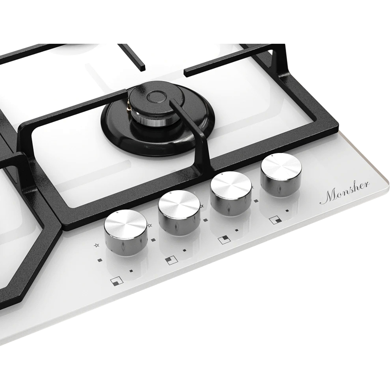 Варочная панель Monsher MGG 63 Blanc, газовая, 59 см, 4 конфорки с WOK, газ-контроль, белая, фото 3