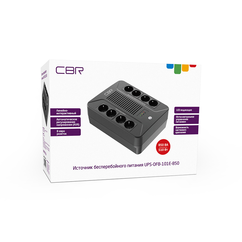 ИБП CBR UPS-OFB-101E-850, 850 ВА / 510 Вт, 8 розеток Schuko, AVR, батарея 12 В 8 Ач, фото 8