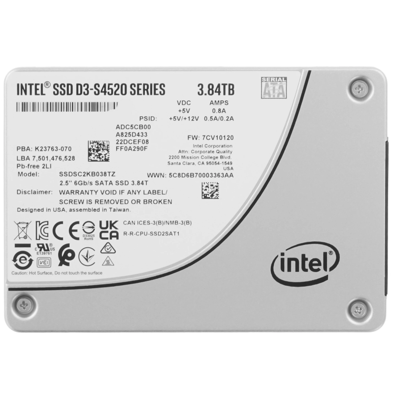 Твердотельный накопитель Intel SSD D3-S4520 Series, 3.84TB, 2.5" 7mm, SATA3, TLC, R/W 550/510MB/s, IOPs 92 000/31 000, TBW 15300, DWPD 2 (12 мес.) (Intel Corporation SSDSC2KB038TZ01), фото 2