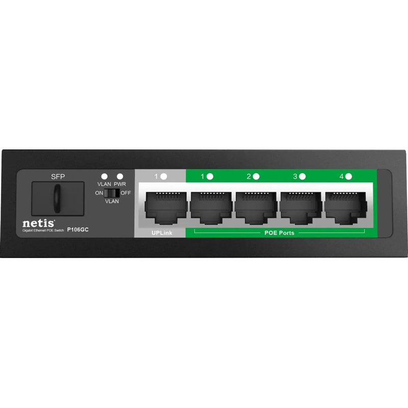 PoE-коммутатор Netis P106GC неуправляемый, 5 портов 1 Гбит/с, 1 SFP, 4 порта PoE, 60 Вт, фото 4