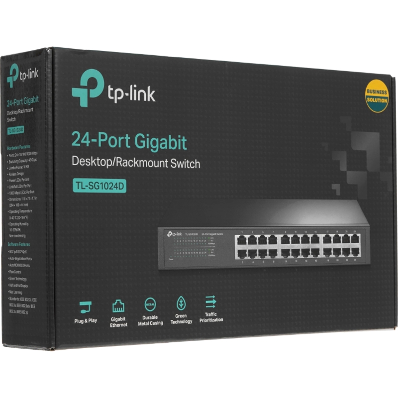 Коммутатор 24-port Gigabit Desktop/Rachmount Switch, 24 10/100/1000M RJ45 ports, 13-inch steel case (TP-Link TL-SG1024D), фото 8