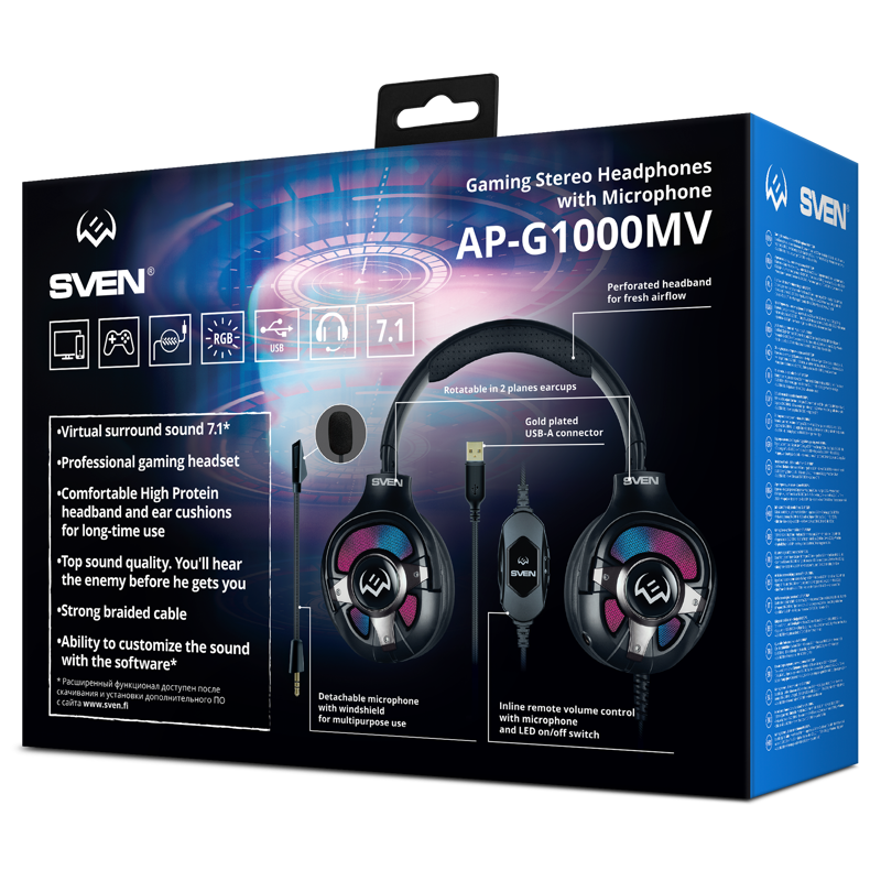Гарнитура Sven AP-U1100MV, проводное подключение, USB Type-A, полноразмерные, чёрный, микрофон съёмный, фото 13
