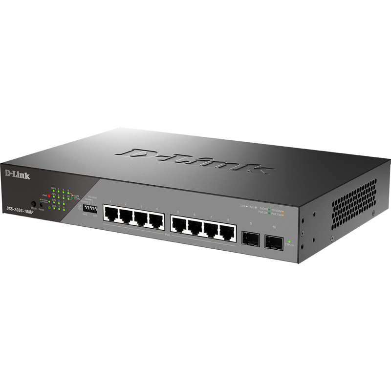 Коммутатор D-Link DSS-200G-10MP смарт L2 для видеонаблюдения, 8 портов PoE 1 Гбит/с, 2 SFP, 130 Вт, фото 3