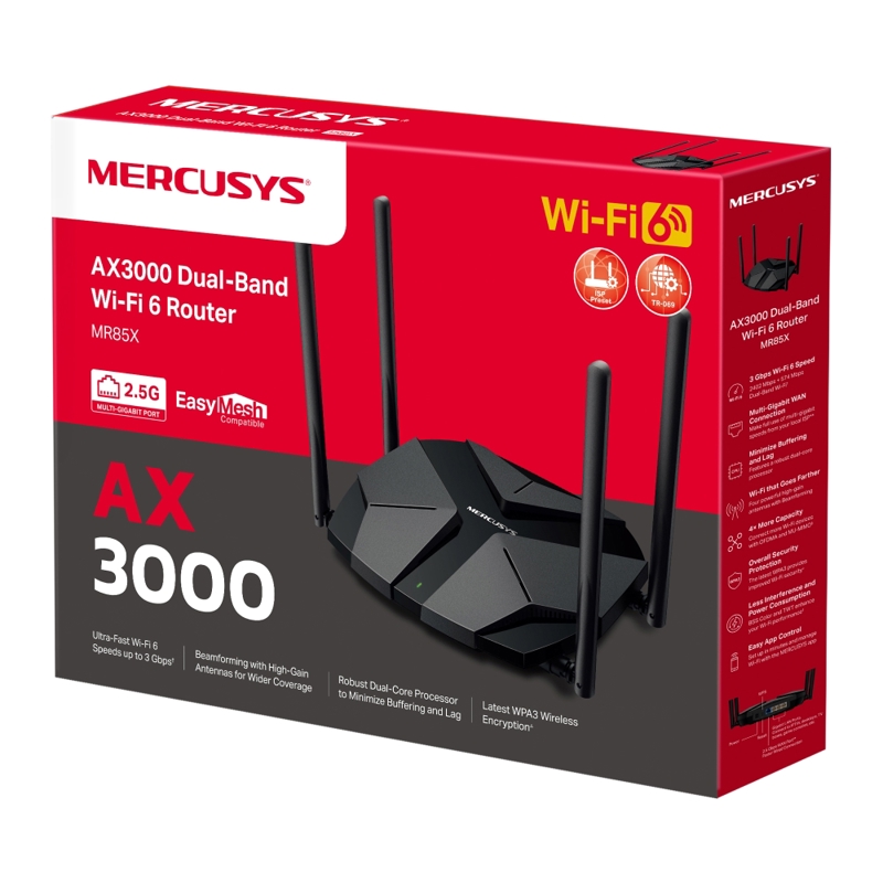 Wi-Fi роутер Mercusys AX3000 Dual-Band Wi-Fi 6 Router, 3 порта LAN, MR85X, фото 3