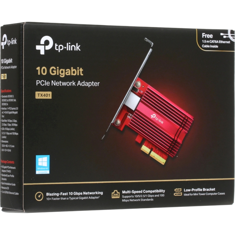 Сетевой адаптер 10 Gigabit PCI-E network adapter, 1 PCI Express 3.0 X4 interface, 1 100/1000/10000Mbps Ethernet port, come with Low-Profile and Full-Height Brackets (TP-Link TX401), фото 5