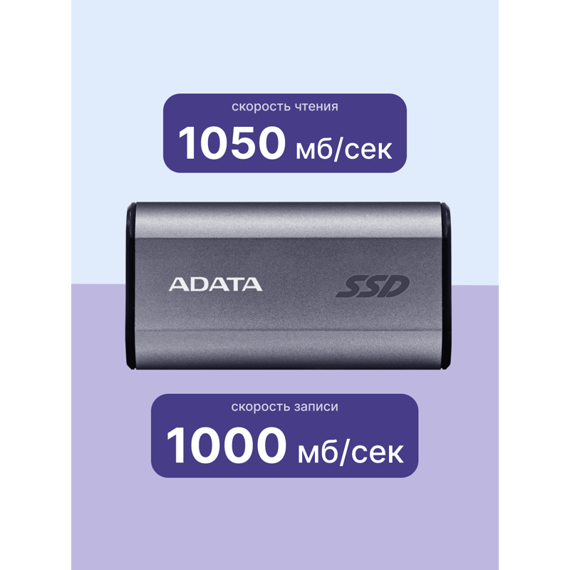 Внешний SSD ADATA SC750, 500GB, Type-C, USB 3.2 Gen2, R/W 1050/1000 MB/s, 53x28x12mm, Grey (ADATA SC750-500G-CCBK), фото 3