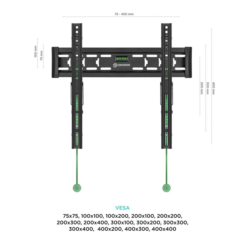Кронштейн Onkron 32-65'' 400*400 12º, крепление настенное, до 65 ″, нагрузка до 56.8 кг, фото 5