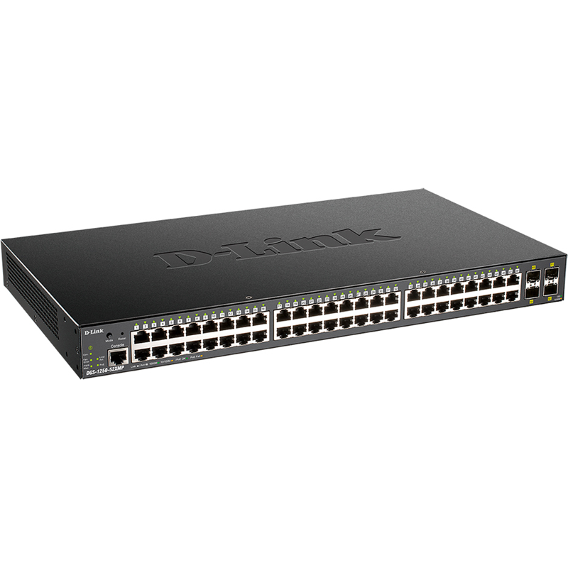 Коммутатор D-Link DGS-1250-52XMP смарт L2, 48 портов PoE 1 Гбит/с, 4 SFP+ 10 Гбит/с, 370 Вт, фото 2