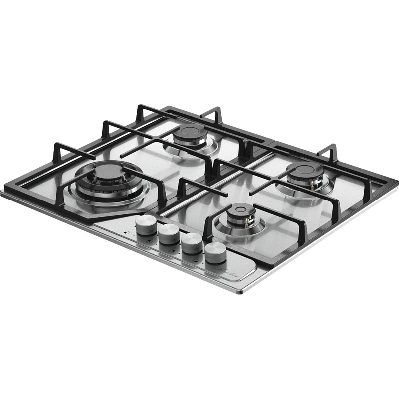 Варочная панель Monsher MSG 63 Acier, газовая, 58 см, 4 конфорки с WOK, газ-контроль, нержавеющая сталь, фото 2