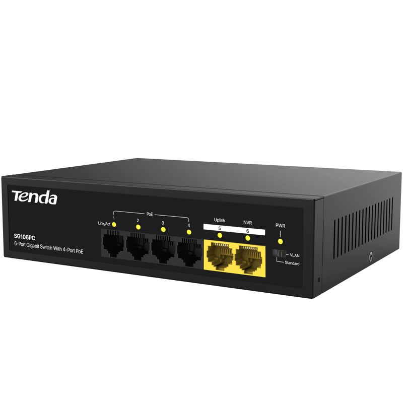 PoE-коммутатор Tenda SG106PC неуправляемый, 6 портов 1 Гбит/с, 4 порта PoE, фото 3
