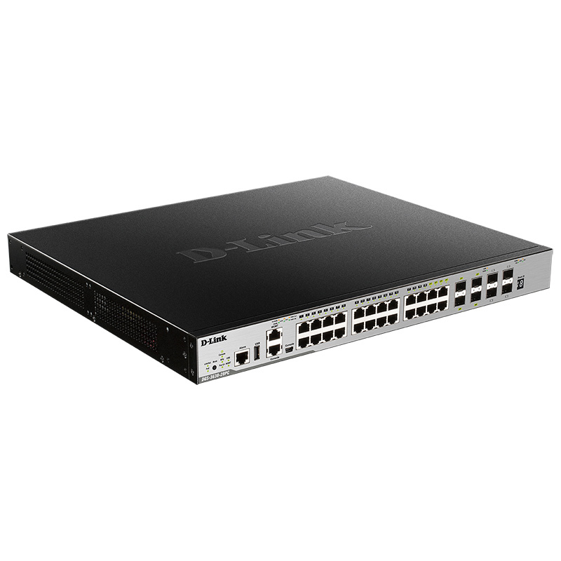 Коммутатор D-Link управляемый L3 стекируемый, 24 порта PoE 1 Гбит/с, 4 SFP+ 10 Гбит/с, 370 Вт, фото 2