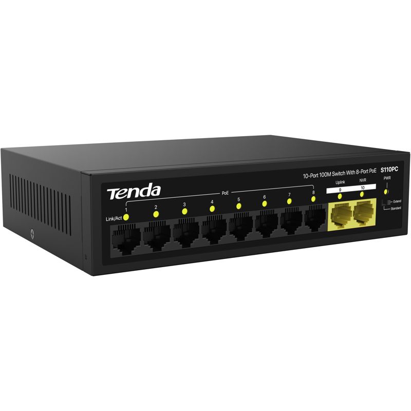 PoE-коммутатор Tenda S110PC неуправляемый, 10 портов 100 Мбит/с, 8 портов PoE, фото 2