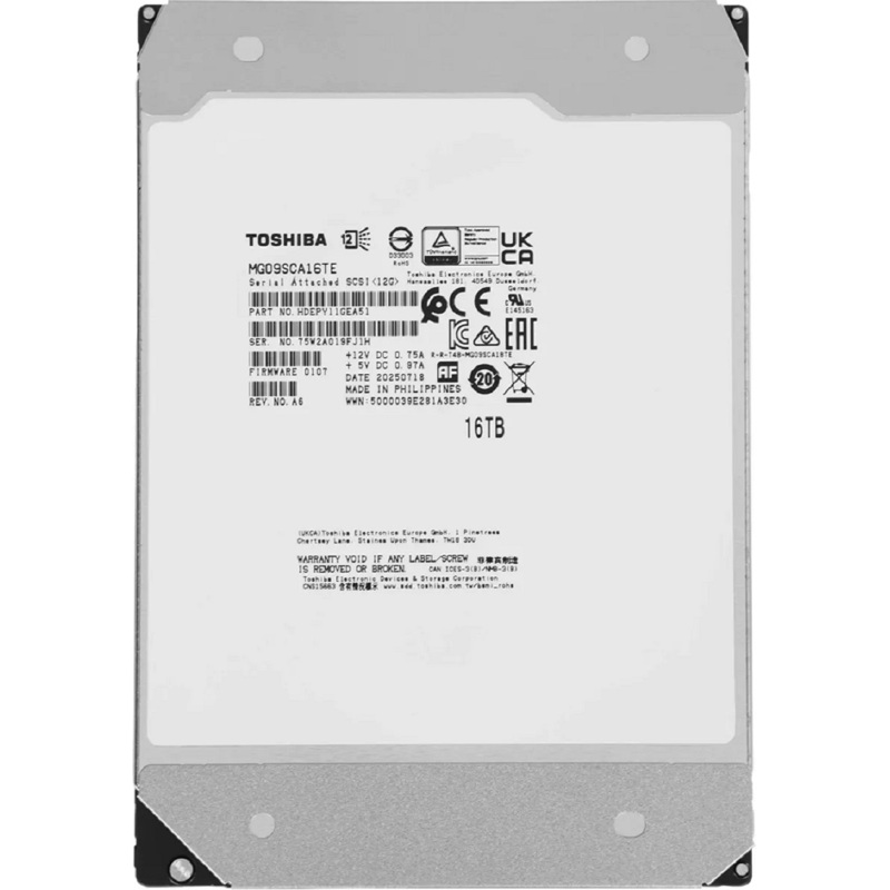Жёсткий диск HDD Toshiba SAS 16Tb 3.5" Server 7200 12Gbit/s 512Mb (Toshiba MG09SCA16TE), фото 2