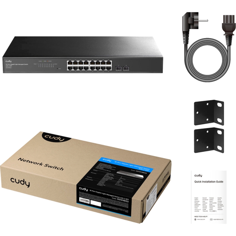 Коммутатор Cudy с облегчённым управлением, 16 портов 1 Гбит/с, 2 слота SFP, VLAN, DIP-переключатель, фото 3