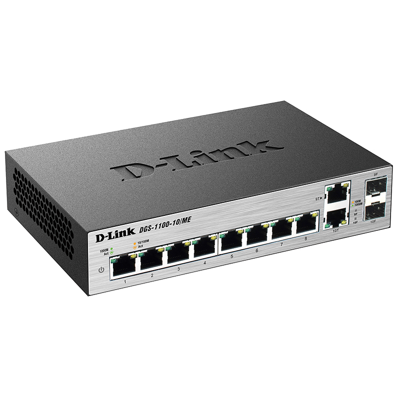 Коммутатор D-Link DGS-1100-10/ME управляемый L2, 8 портов 1 Гбит/с, 2 комбо SFP, фото 2