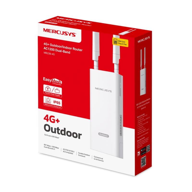 4G-роутер Mercusys MB238-4G уличный, модем 4G+ LTE до 300 Мбит/с, Wi-Fi 5 AC1200, порт 1 Гбит/с, фото 10