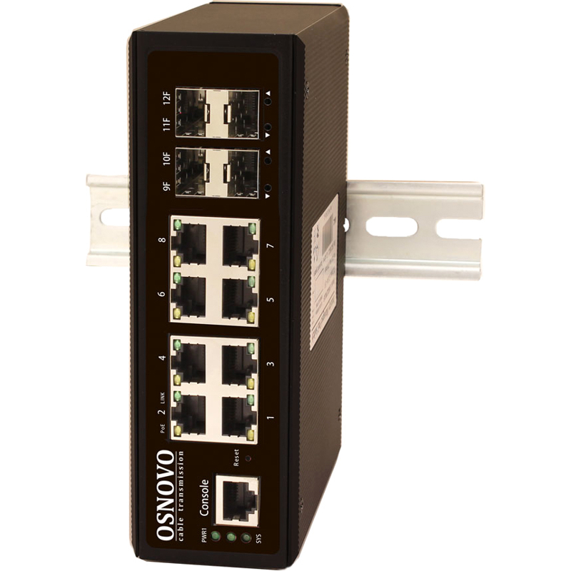 Коммутатор Osnovo SW-70804/IL промышленный L2+, 8 портов 1 Гбит/с, 4 SFP, на DIN-рейку, IP40, фото 4