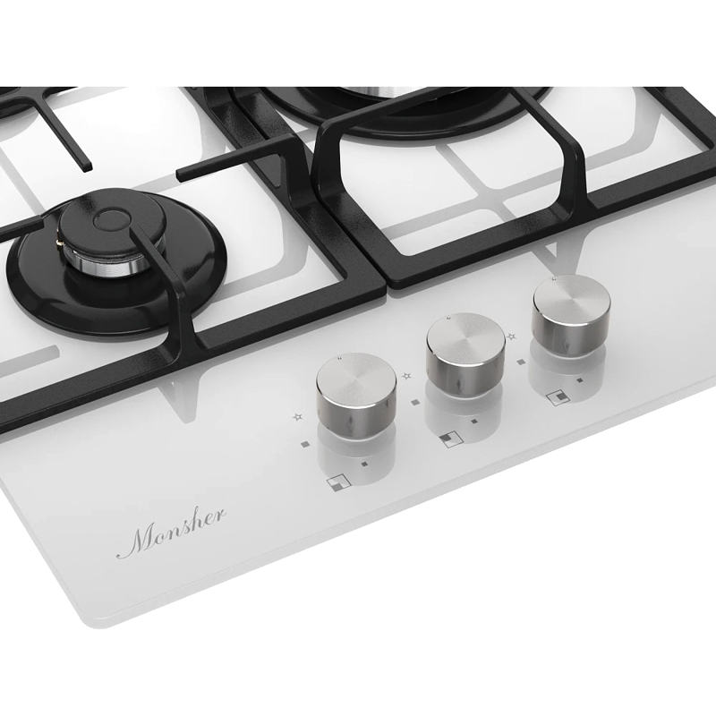 Варочная панель Monsher MGG 43 Blanc, газовая, 45 см, 3 конфорки с WOK, газ-контроль, белая, фото 3