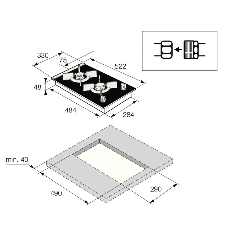Варочная панель ASKO HG8320BGB1, газовая, домино 33 см, 2 конфорки, WOK Fusion Volcano, газ-контроль, чёрная, фото 7