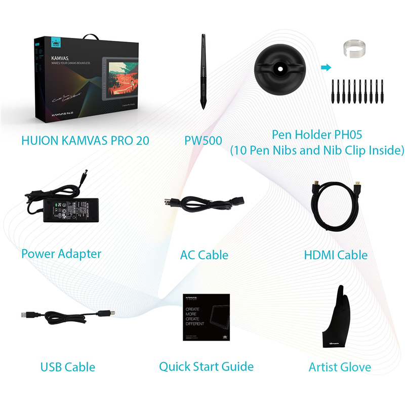 Интерактивный дисплей Сенсорный Huion KAMVAS Pro 20, 19.5 ″, 8192 уровней нажима, фото 8