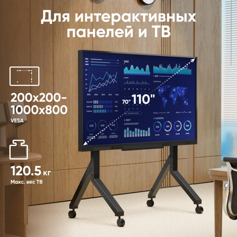 Мобильная стойка Onkron TS2081 для ТВ 70–110″, VESA до 1000×600, нагрузка до 120,5 кг, фото 3