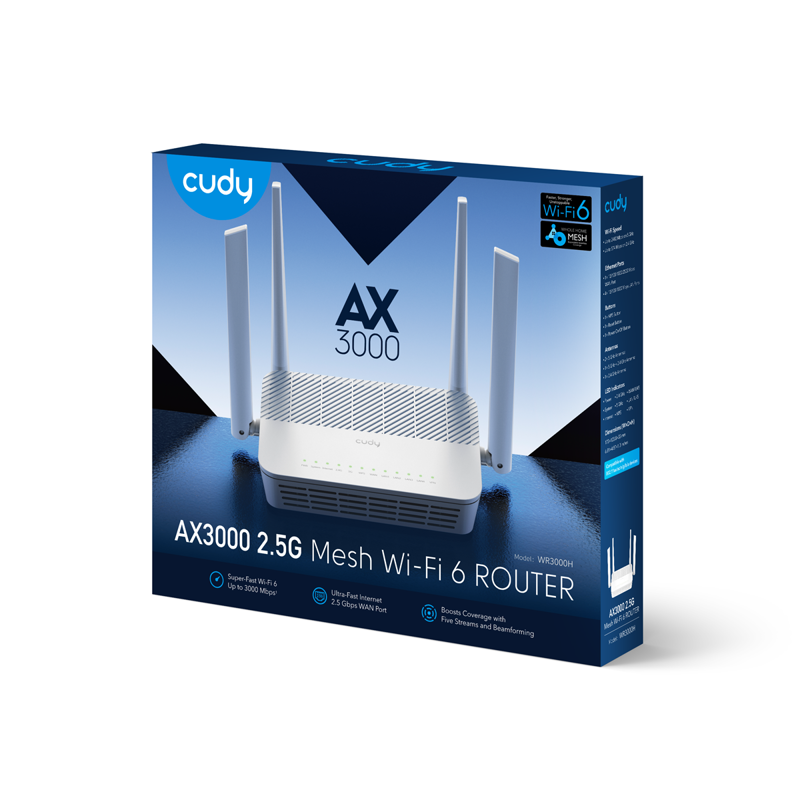 Wi-Fi роутер Cudy AX3000 2.5G Dual Band Wi-Fi 6 Mesh Router, 4 порта LAN, фото 3