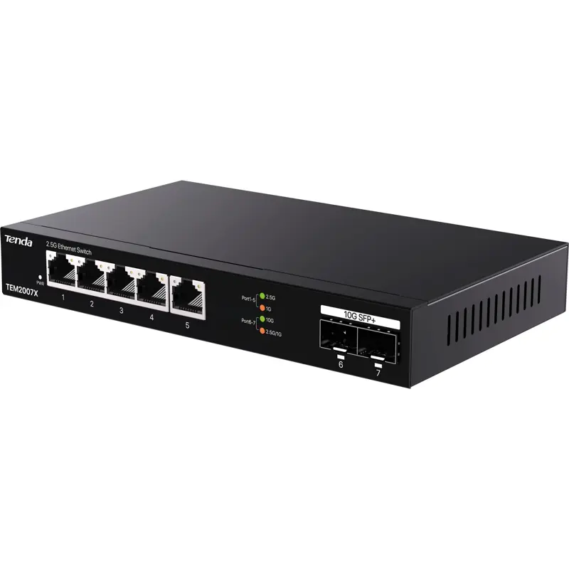 Коммутатор Tenda TEM2007X неуправляемый, 5 портов 2,5 Гбит/с, 2 SFP+ 10 Гбит/с, металлический корпус, фото 3