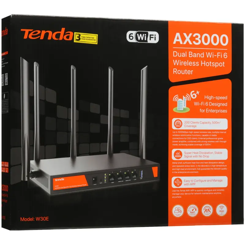 Маршрутизатор Tenda W30E с Wi-Fi до 3000 Мбит/с, VPN, USB 3.0, управление со смартфона, фото 8