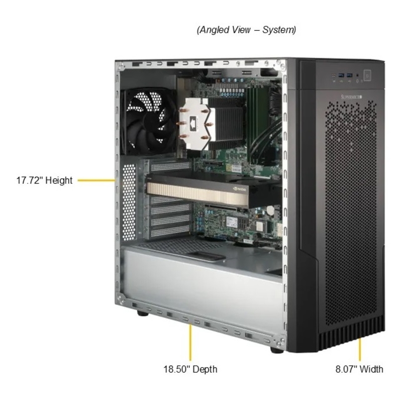 Серверная платформа Supermicro SuperWorkstation Server Mid-Tower, 1x LGA-1851, Intel® W880, 4x DDR5 Up to 192GB, 2x fixed 3.5" (SuperMicro SYS-532AW-C), фото 2