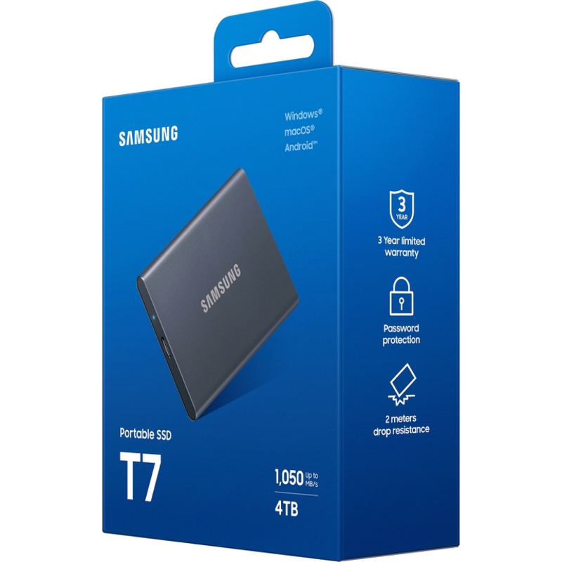 Внешний накопитель Samsung T7, SSD 4 ТБ, USB 3.2 Gen 2 Type-C, чтение 1050 МБ/с, запись 1000 МБ/с, фото 10