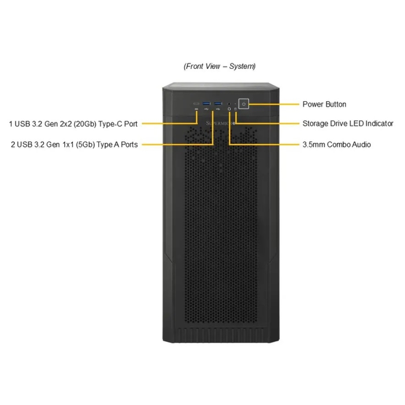 Серверная платформа Supermicro SuperWorkstation Server Mid-Tower, 1x LGA-1851, Intel® W880, 4x DDR5 Up to 192GB, 2x fixed 3.5" (SuperMicro SYS-532AW-C), фото 3