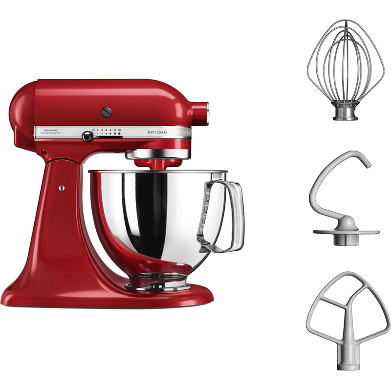 Планетарный миксер KitchenAid Artisan 5KSM125EER, 4,8 л, 300 Вт, откидной блок, красный, фото 2
