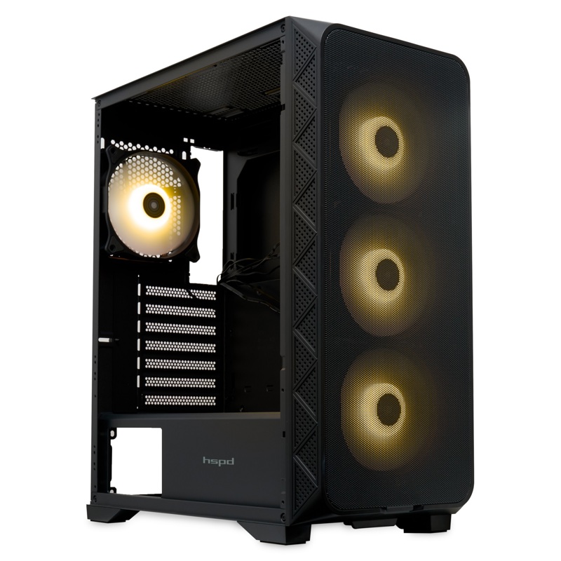 Корпус для ПК Hspd M521, Midi Tower, чёрный, под ATX, mATX, Mini-ITX, материал закалённое стекло, сталь, фото 2