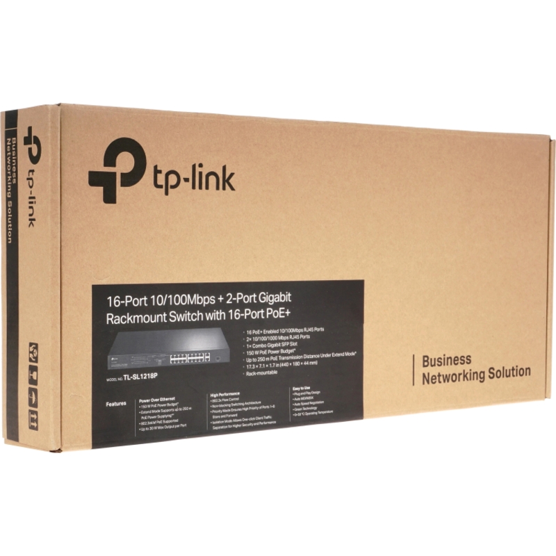 Коммутатор TP-Link TL-SL1218P неуправляемый, 16 портов PoE+ 100 Мбит/с, 2 гигабитных аплинка, 150 Вт, фото 8