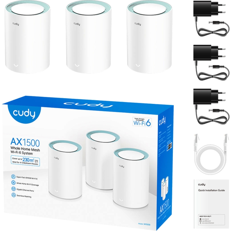 Mesh-система Wi-Fi Cudy AX1500 Gigabit Wi-Fi 6 Mesh Solution, 3 модуля, 2 порта LAN, 2 антенны, фото 2