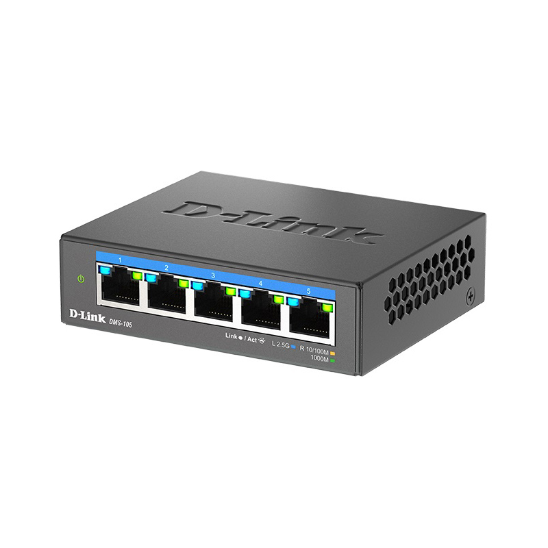 Коммутатор D-Link DMS-105 неуправляемый, 5 портов 2,5 Гбит/с, без вентилятора, металлический корпус, фото 2